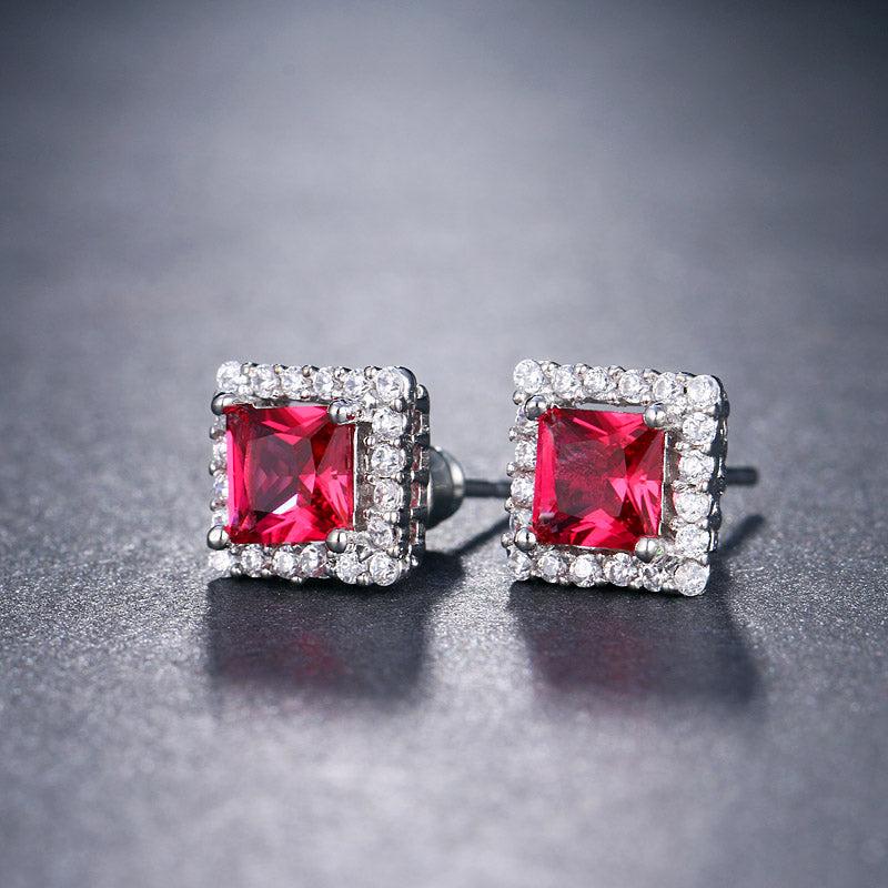 Small Square CZ Crystal Stud Earrings - 4 Colors - [neshe.in]