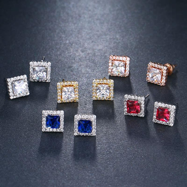 Small Square CZ Crystal Stud Earrings - 4 Colors - [neshe.in]
