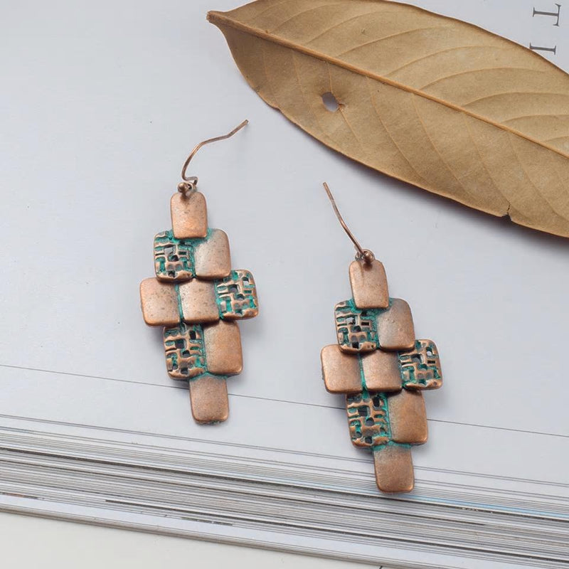 Antique Geometric Alloy Drop Hanging Earring - [neshe.in]