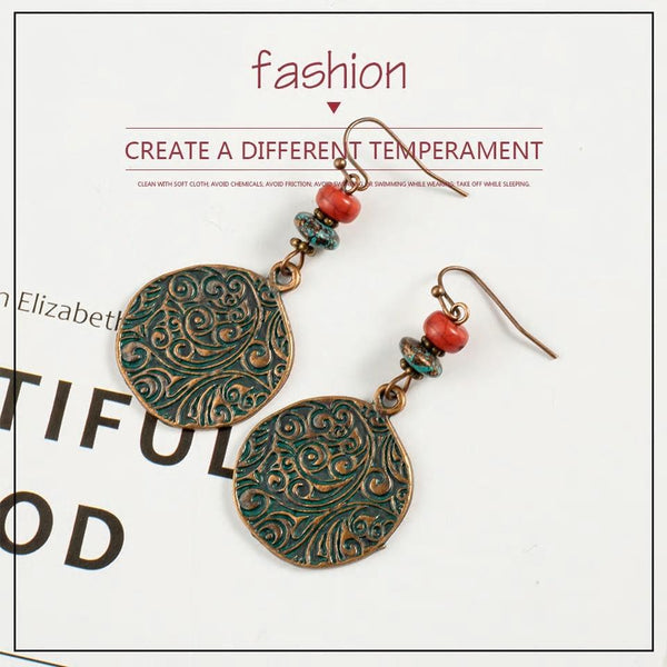 Antique Bohemian Circle Styled with Red Stone Earring - [neshe.in]