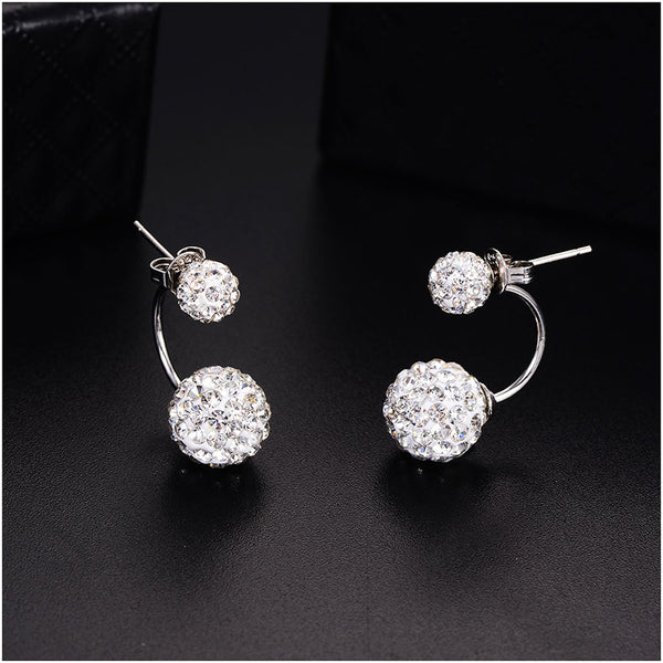 Double Round Beads Ball Shape Stud Earring with AAA Zircon Crystals - [neshe.in]