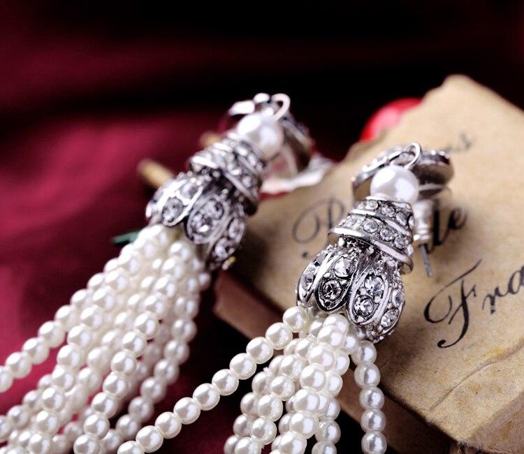 Antique Silver Multi Tassel Pearl Earrings - [neshe.in]