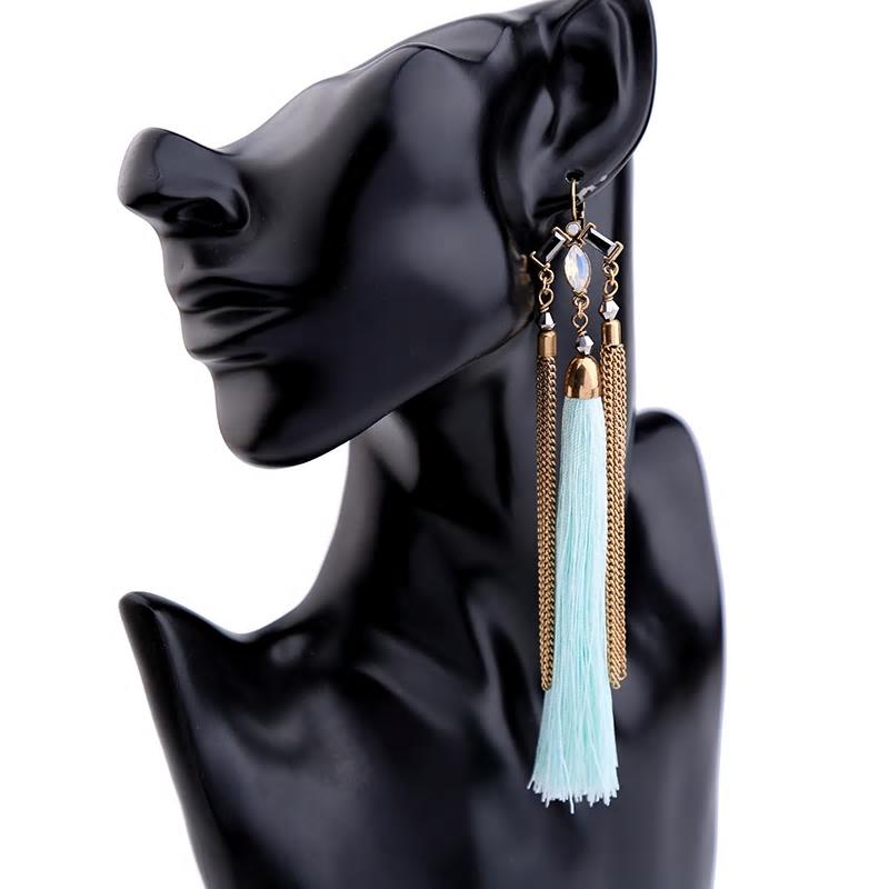 Ever Stylish Teal Tassel Fringe with Antique Look Earring - [neshe.in]