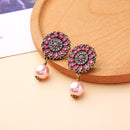 Hot Pink Flower Pearl Drop Earring Piercing Earring - [neshe.in]