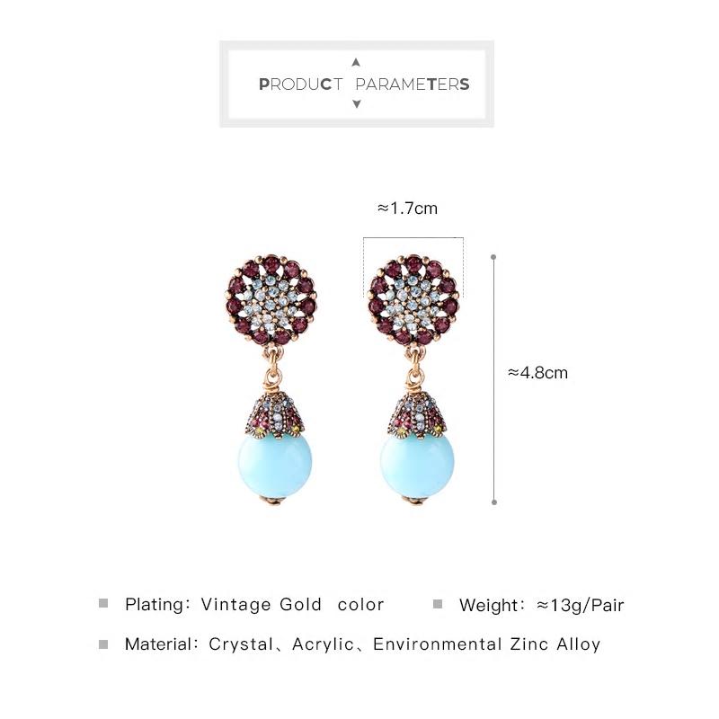 Blue Acrylic Bead Crystal Flower Earrings - [neshe.in]