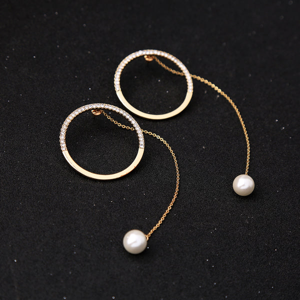 Round Rhinestone Pearl Hoop Styled Earring - [neshe.in]