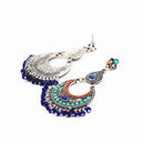 Vintage Ethnic Blue Glass Beads Tassel Drop Earring - [neshe.in]