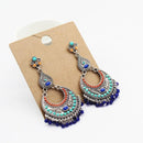Vintage Ethnic Blue Glass Beads Tassel Drop Earring - [neshe.in]