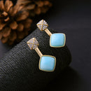 Geometric Shaped embedded with Stone Stud Earring 2in 1 - [neshe.in]