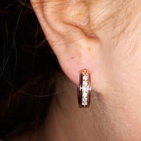 Rose Gold Inlay CZ Crystal Huggie Hoop Earrings