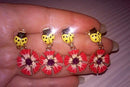 Cute enamel yellow bug red flower drop earring