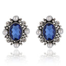 Floral Crystal Stud Pearl Earring - 2 Colors - [neshe.in]
