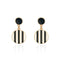 Black & White Stripes Round Golden Drop Earrings - [neshe.in]