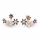 Enamel Flowers & Crystal Ear Jacket Style Stud Earrings - 3 Colors - [neshe.in]