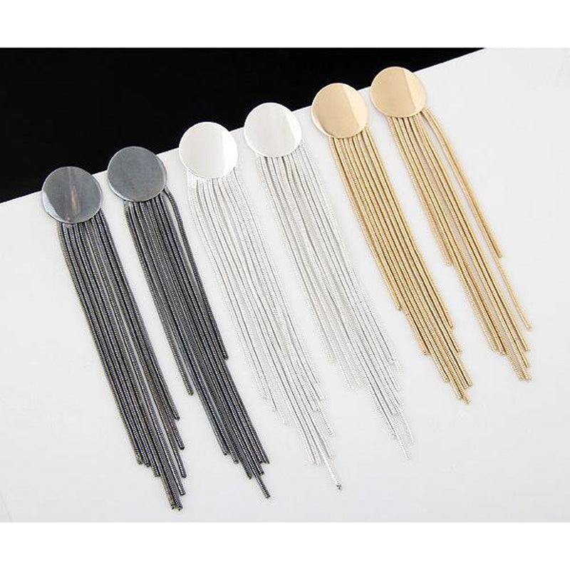 Long Tassel Drop Dangle Metal Earrings - 2 Colors - [neshe.in]