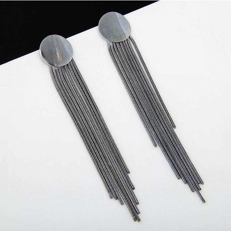 Long Tassel Drop Dangle Metal Earrings - 2 Colors - [neshe.in]