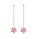 Elegant Pink Enamel Flower Long Dangle Korean Earrings - [neshe.in]
