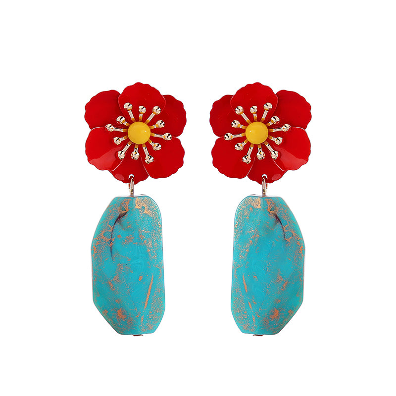 Irregular Acrylic Red Flower Drop Earrings - [neshe.in]