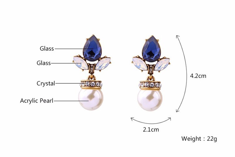 Blue Crystal Flower Drop Dangle Earring - [neshe.in]