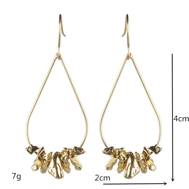 Gold Color Irregular Metal Stone Punk Earrings - [neshe.in]