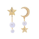 Asymmetrical Star Moon Pearl Vintage Earring - [neshe.in]