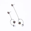 Silver Long Rhinestones with Heart Drop Party Crystal Earring - [neshe.in]