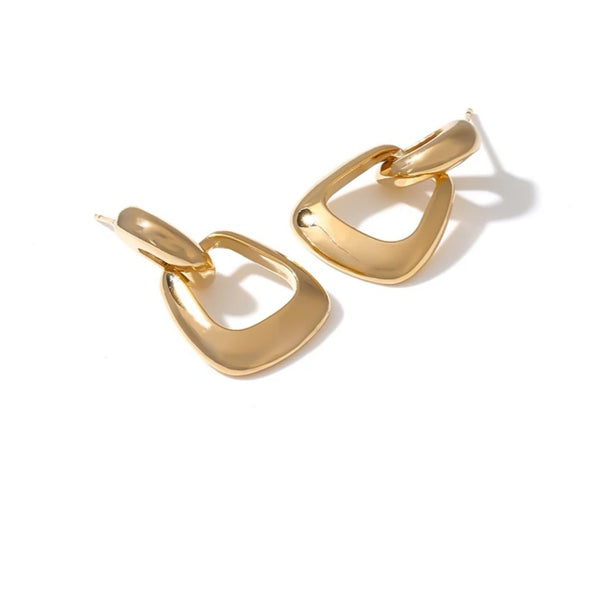 Golden Geometric D Design Drop Dangle Earring