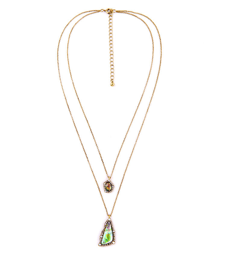 Exquisite Shiny Gradient Color Triangle Double Link Chain Pendant Necklace - [neshe.in]