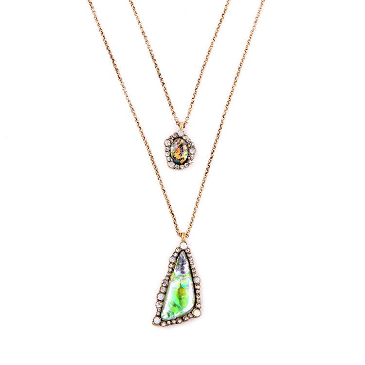 Exquisite Shiny Gradient Color Triangle Double Link Chain Pendant Necklace - [neshe.in]