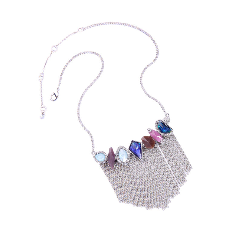 Trendy Irregular Colorful Crystals Tassel Necklace - [neshe.in]