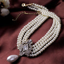 Crystal Flower Pearl Layers Collar Statement Necklace & Earring Set - [neshe.in]