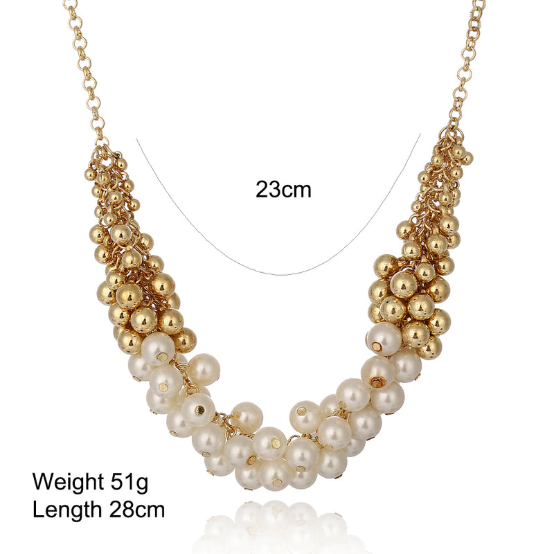 Korean Retro Simulated Gold & White Pearls Choker Necklace - [neshe.in]