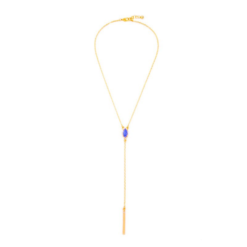 Blue Stone Pendant Long Golden Necklace - [neshe.in]