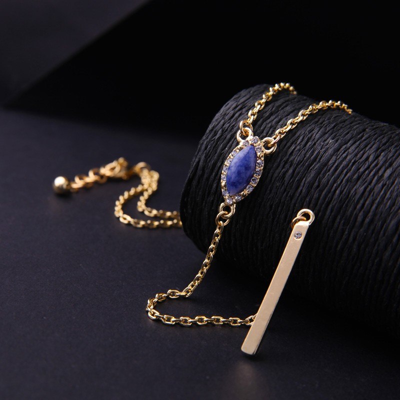 Blue Stone Pendant Long Golden Necklace - [neshe.in]