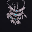 Vintage Multi Layer Bohemian Stone Leaves Tassels Necklace Earrings Set - [neshe.in]