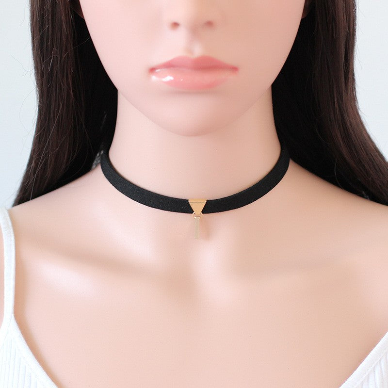 Velvet Suede Choker Necklace with Rectangle Pendant - 3 Styles - [neshe.in]