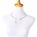 Stylish Open Gold Choker Necklace with Crystal Moon Pendant - [neshe.in]