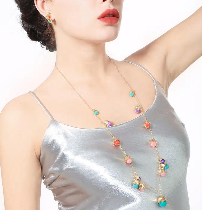 Long Necklace Candy Color Flowers Pendant Necklace For Women - [neshe.in]