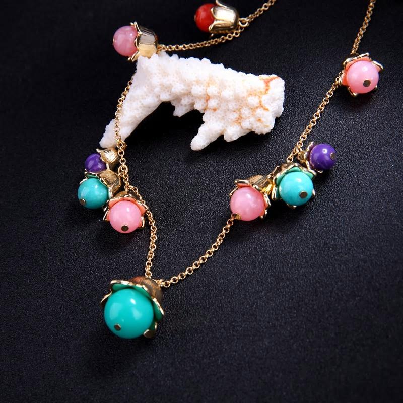 Long Necklace Candy Color Flowers Pendant Necklace For Women - [neshe.in]