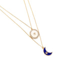 Two layered White moon and Blue Star Gold Multilayer Necklace - [neshe.in]