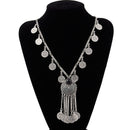 Vintage Carved Alloy Coin Pendant Statement Necklace - [neshe.in]