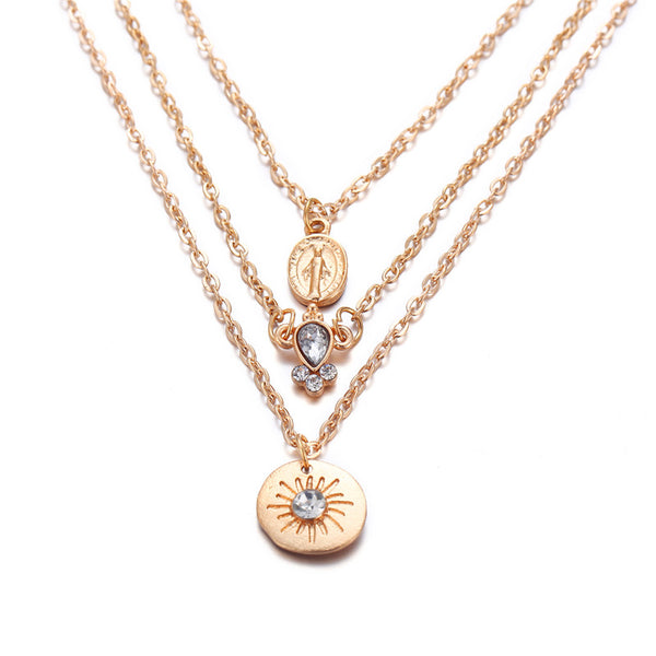 Multilayer Crystal Charm Layered Chain  Pendant Necklaces - [neshe.in]