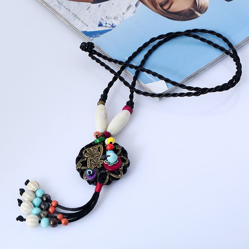 Ethnic Style Ceramic  Chain Handmade Long  Retro Necklace- 2 Colors - [neshe.in]
