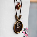 Wooden Tree Tag pendant Long necklace for women for Valentine Day - [neshe.in]