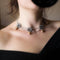 Crystal Flowers Choker Layered  Simulated Pearls Necklace - [neshe.in]