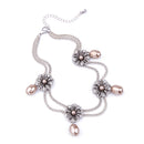Crystal Flowers Choker Layered  Simulated Pearls Necklace - [neshe.in]
