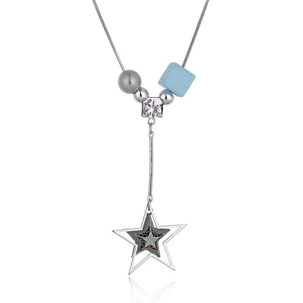 Geometric Star Wooden Long Chain Necklace - [neshe.in]
