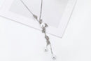 Long Silver Pearl Flower Pendant Necklace - [neshe.in]