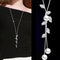 Long Silver Pearl Flower Pendant Necklace - [neshe.in]