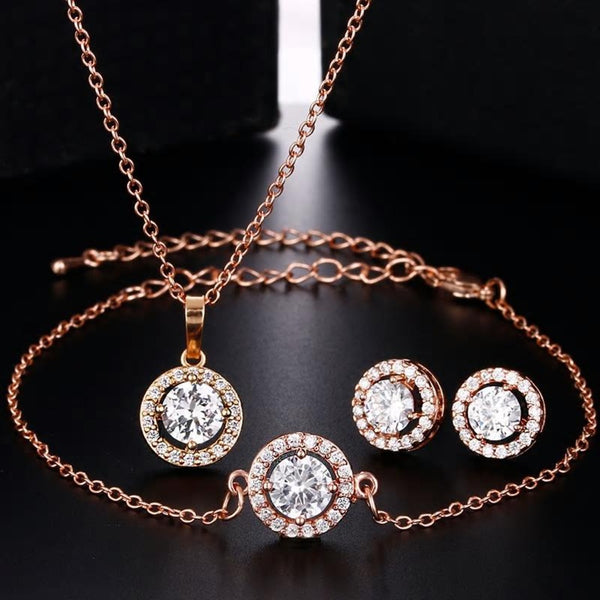 CZ  Solitaire Crystal Luxury Pendant Bracelet Earrings Set - 3 Variants - [neshe.in]